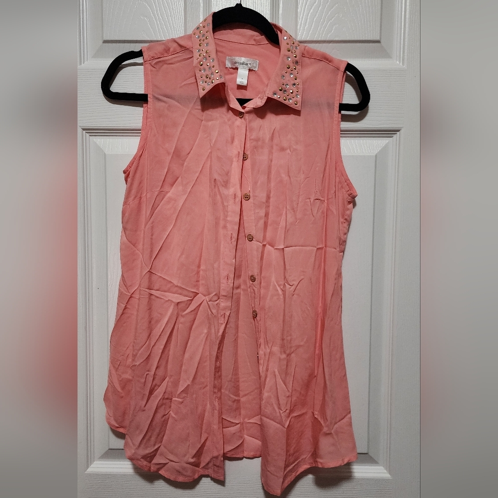 dressbarn Pink Sleeveless Blouse with Embellished Collar